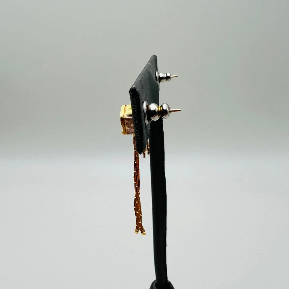 Gold Tone‎ Spiral Square Post Earrings with Multi Chain Tassel Dangle Drops